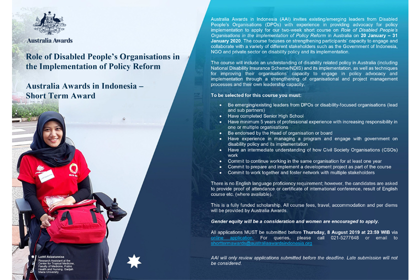 Applications Open for "the Role of Disabled People’s Organisations in the Implementation of Policy Reform" Short Term Award